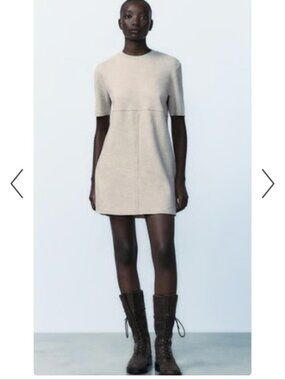 ZARA | Soft Faux Suede Dress Cream Sz S